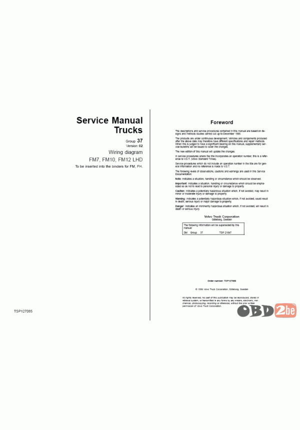 Volvo Fm7 9 10 12  Fh12 16  Nh12 Wiring Diagrams  Volvo