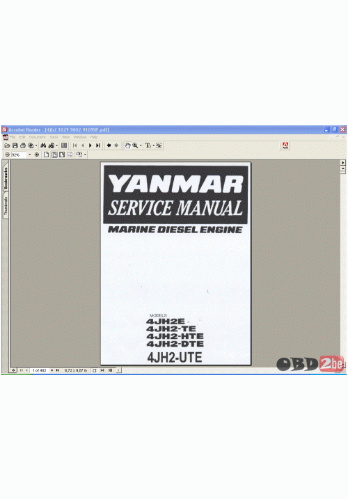 Yanmar Marine Diesel Engine 4JH2E, 4JH2-TE, 4JH2-HTE, 4JH2-DTE, 4JH2-UTE